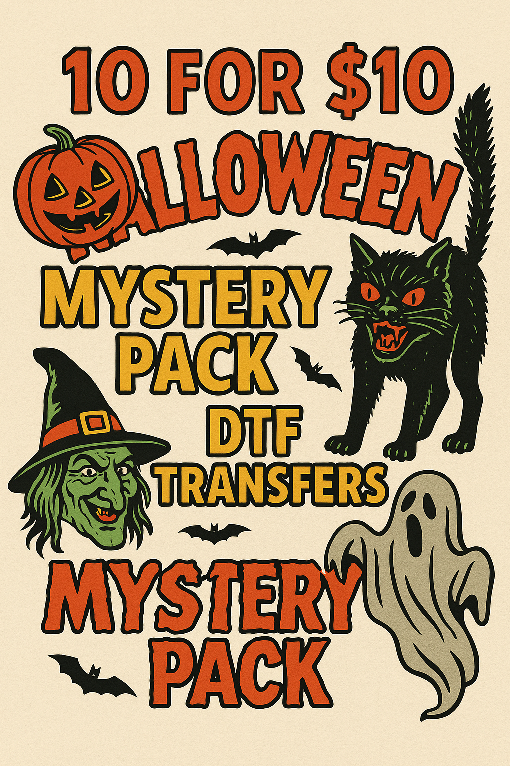 10 for $10 Halloween Mystery Pack | DTF Transfers | Ready to Press