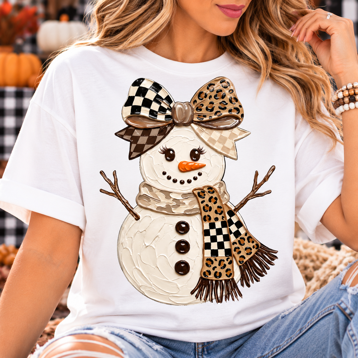 Leopard Bow Snowman | Adult DTF Transfer | Ready to Press