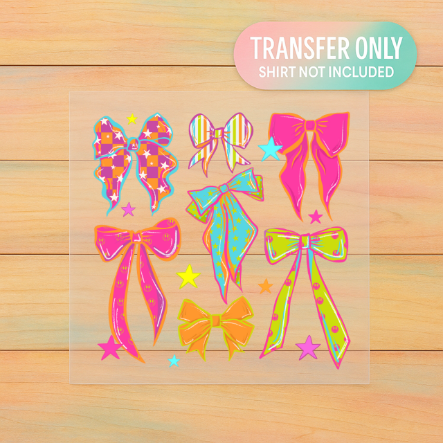 Color Pop Bows DTF Transfer β Adult Size | Bright Neon Bow Shirt Design