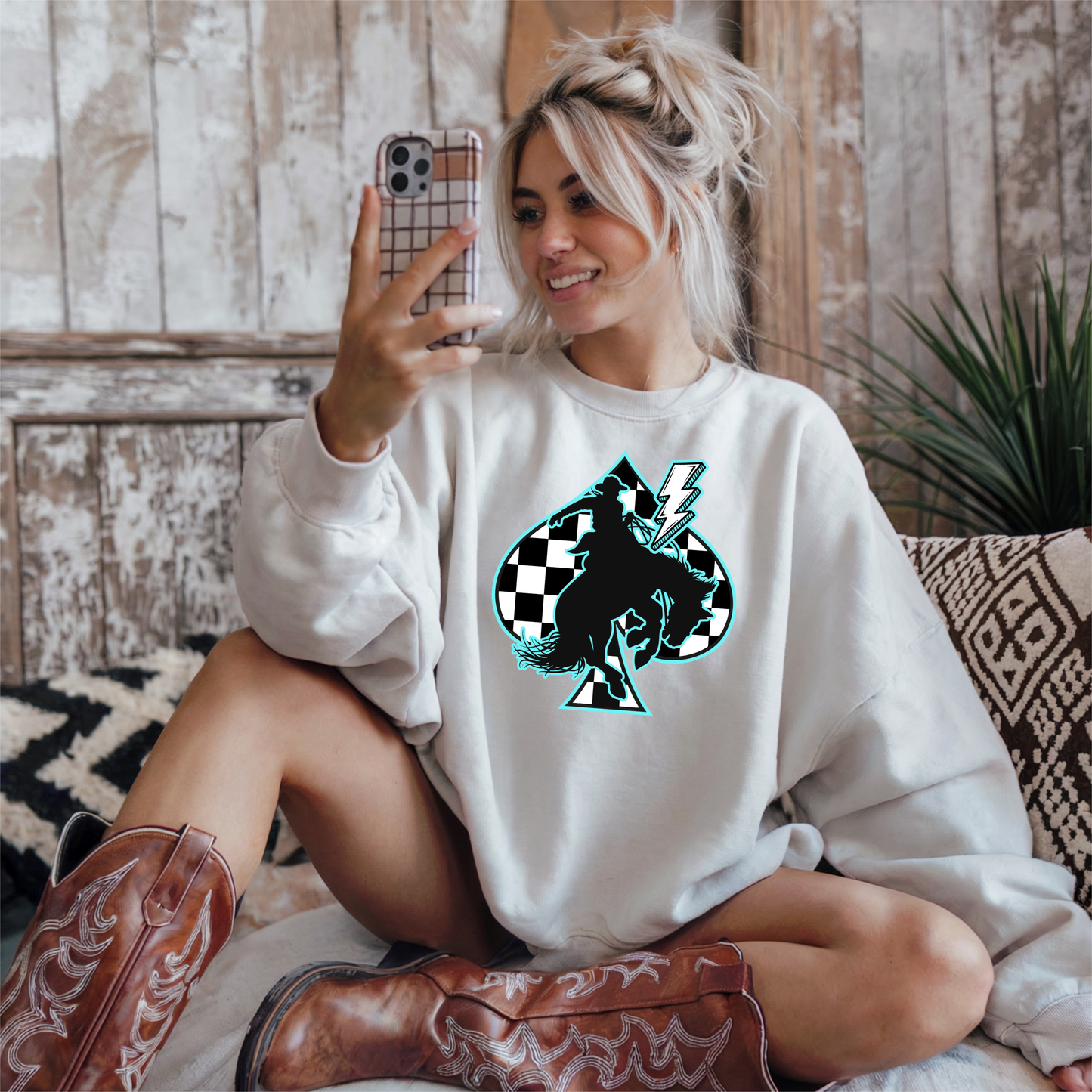 Checkered Cowboy| DTF Transfer | Ready to Press