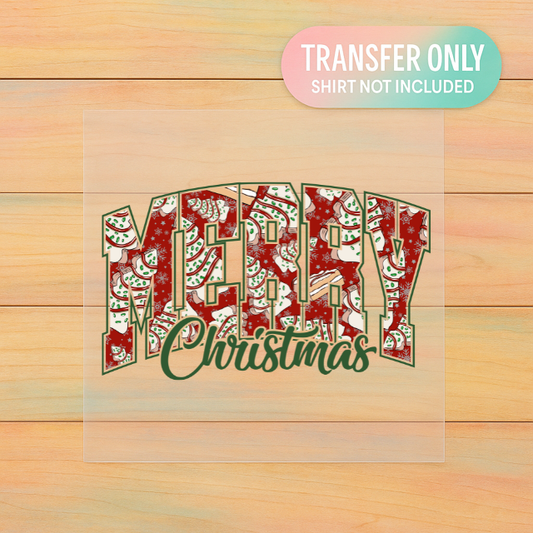 Merry Christmas Tree Cake | Holiday DTF Transfer | Retro Snack-Inspired Shirt Design | Ready to Press