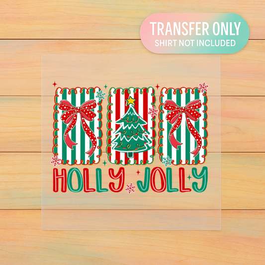 Holly Jolly | Christmas DTF Transfer | Bright Retro Holiday Shirt Design | Ready to Press