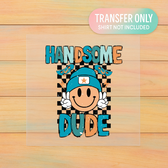 Handsome Dude DTF Transfer | Boys Retro Checkered Smile Design