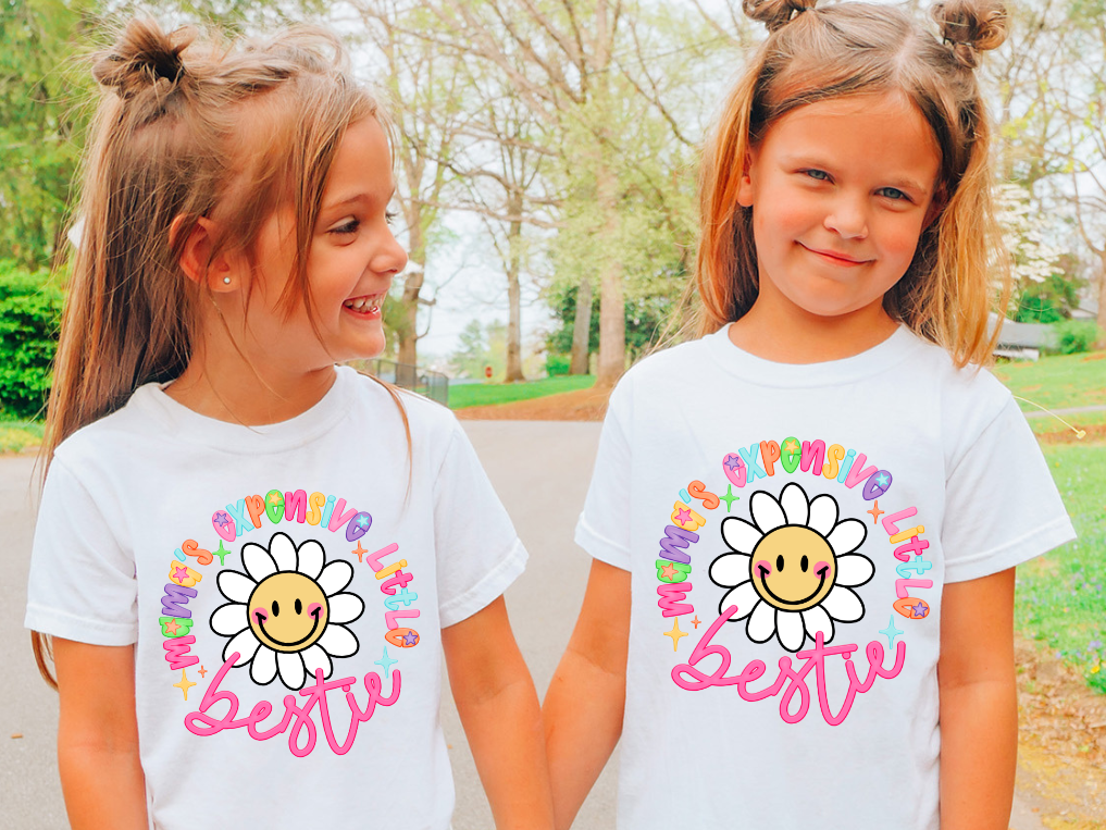 Mama’s Expensive Little Bestie | Kids Graphic Tee | Smiley Flower