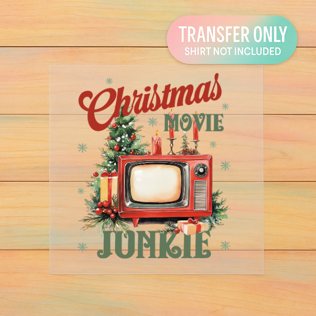 Christmas Movie Junkie DTF Transfer | Retro Holiday TV Design