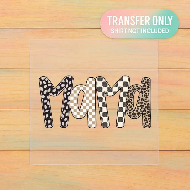 Mixed Print MAMA DTF Transfer | Checkerboard + Leopard + Neutral Design