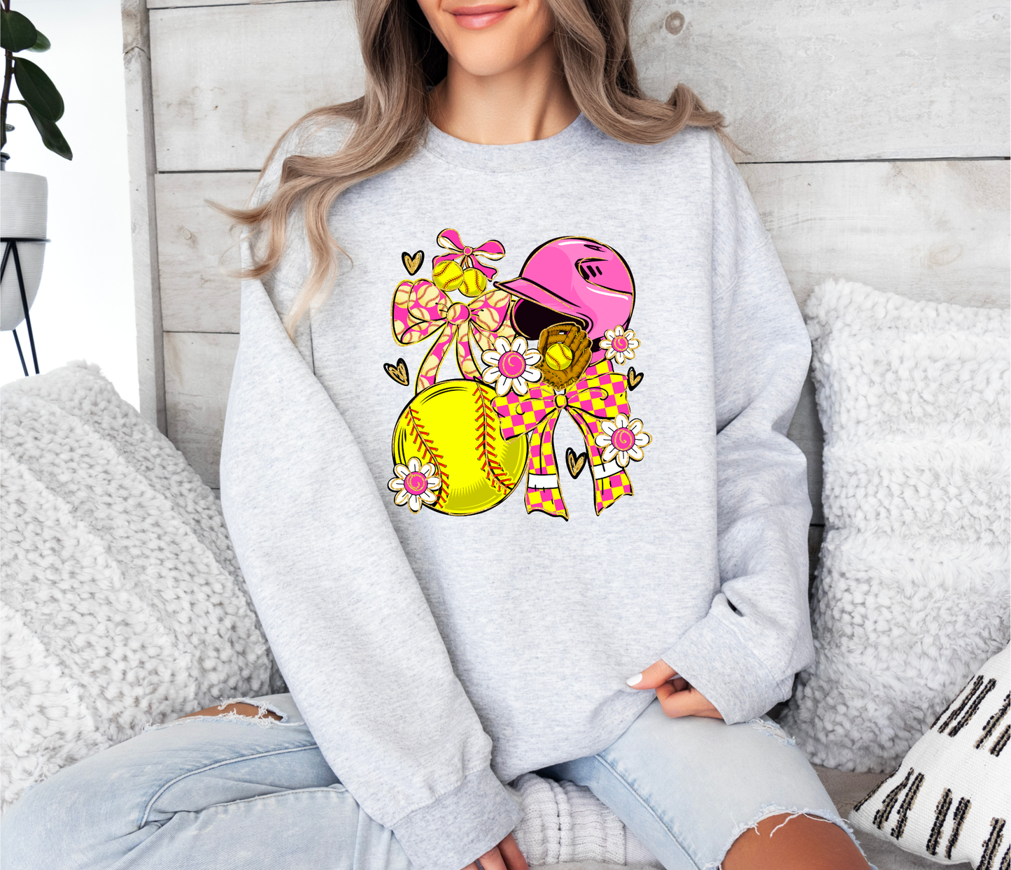Softball Bows & Blossoms | Adult DTF Transfer | Ready to Press