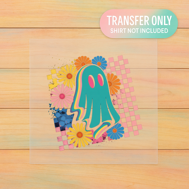 Retro Checkered Groovy Ghost | Adult DTF Transfer | Halloween Ready to Press
