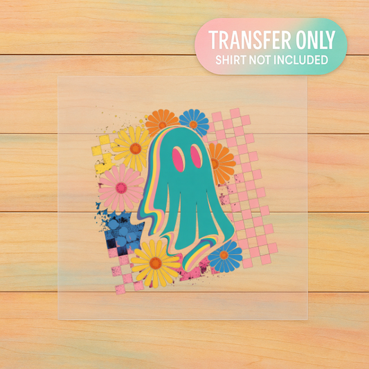 Retro Checkered Groovy Ghost | Adult DTF Transfer | Halloween Ready to Press