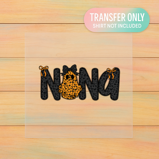 Spooky Nana DTF Transfer – Halloween Leopard Print Grandma Shirt Design (Adult Size)