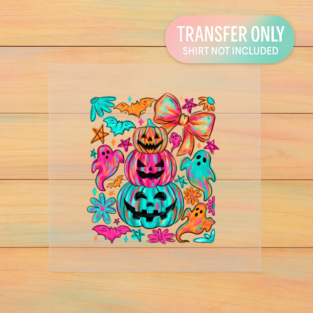 Color Pop Pumpkins DTF Transfer – Adult Size Bright Halloween Design | Ready to Press Heat Transfer