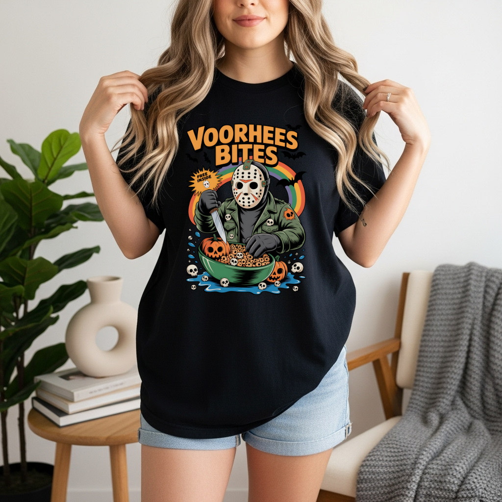 Voorhees Bites DTF Transfer – Horror Movie Inspired Adult Size | Halloween Design 🔪🎃