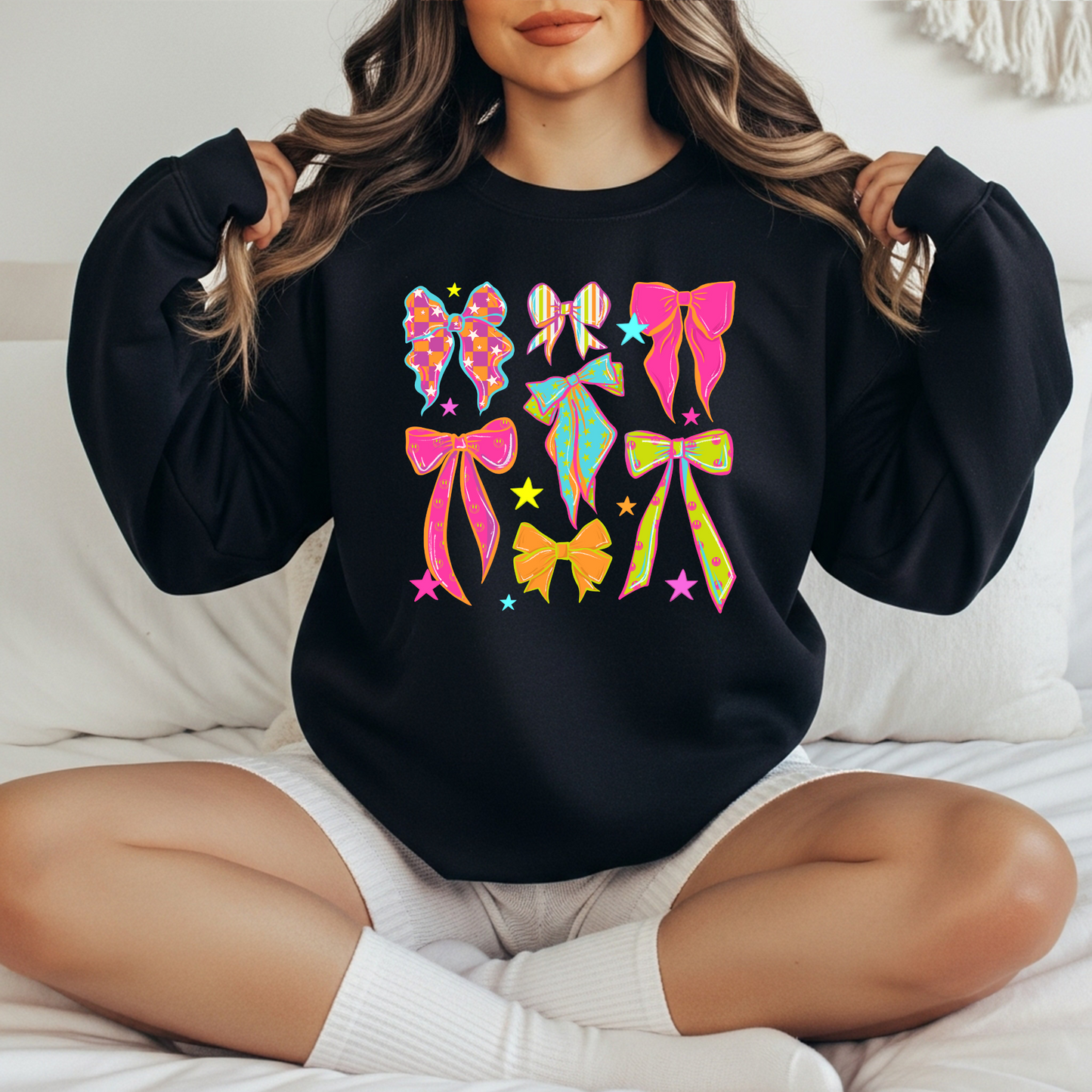 Color Pop Bows DTF Transfer β Adult Size | Bright Neon Bow Shirt Design