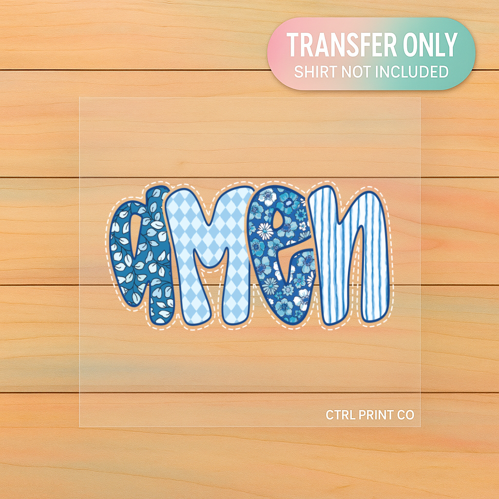 Blue Floral Amen | DTF Transfer | Ready to Press