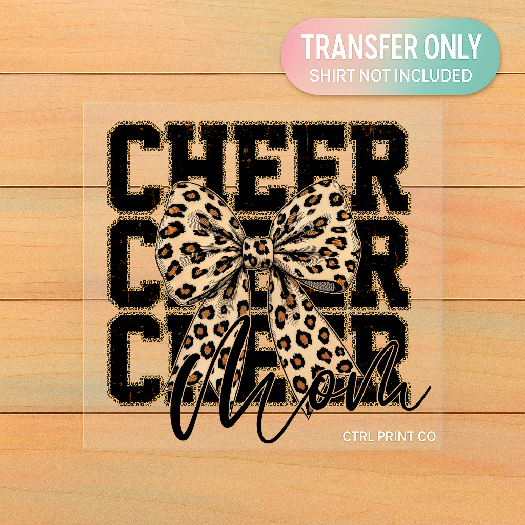 Cheer Mom Leopard Bow | DTF Transfer | Ready to Press