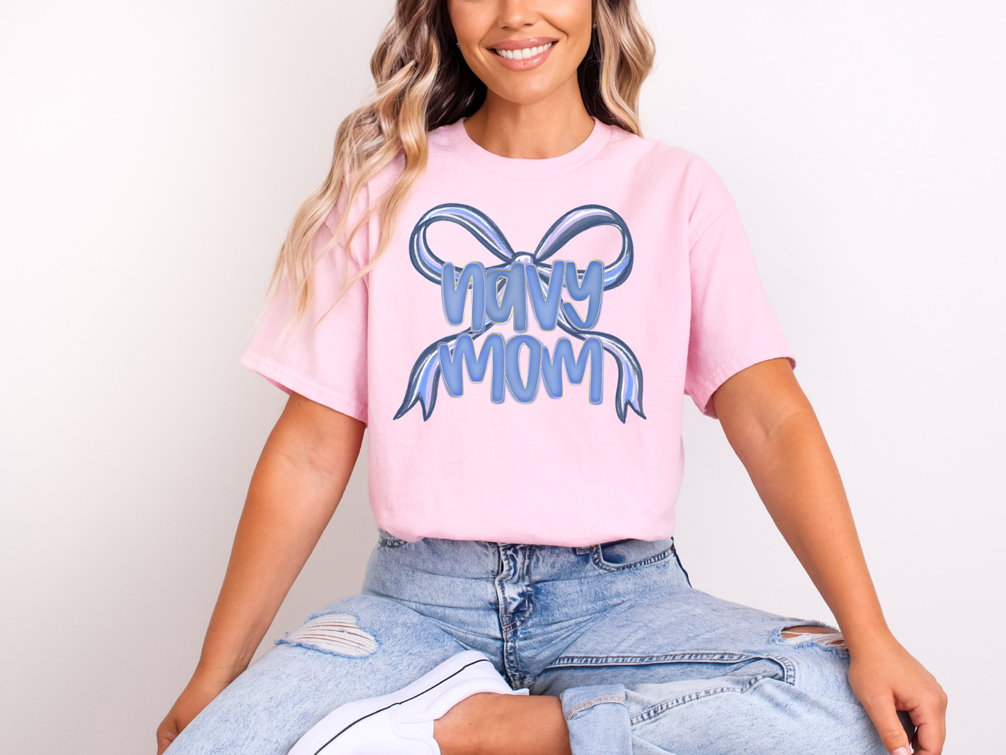 Navy Mom Bow | Adult DTF Transfer | Ready to Press
