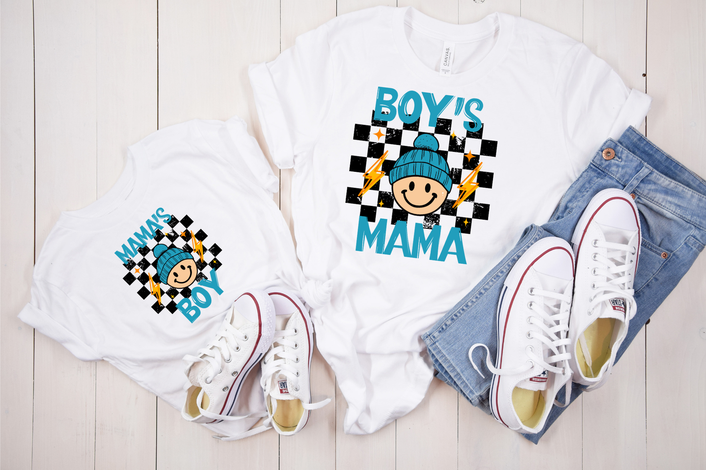 Mama & Mini Smiley Checkered Set | DTF Transfer | Ready to Press
