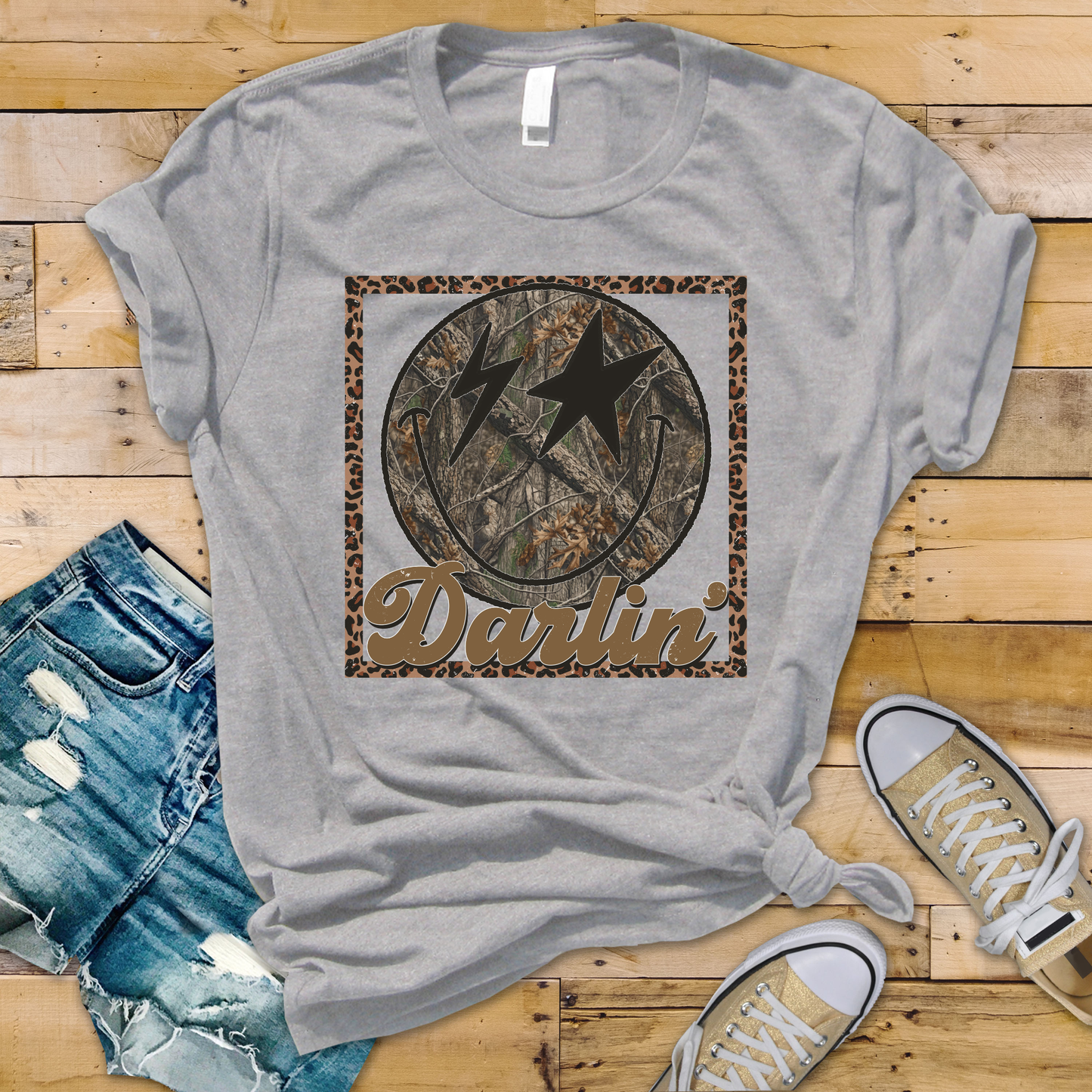 Camo Smiley Darlin’ Leopard | Adult DTF Transfer | Ready to Press
