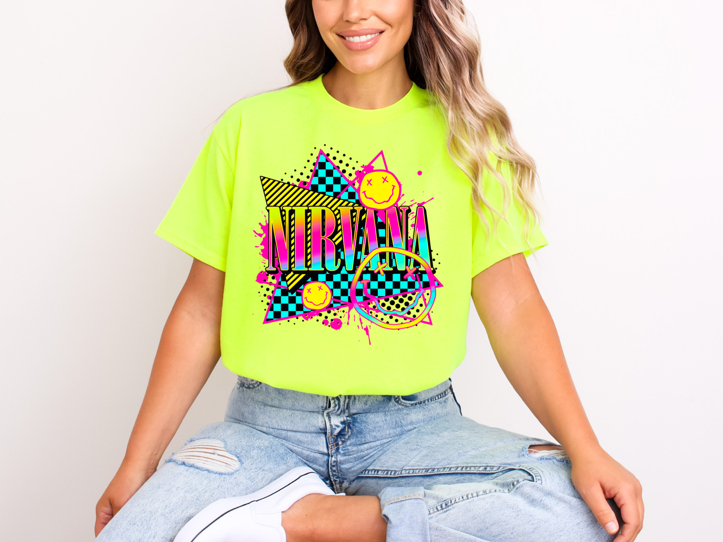 Neon Grunge Smiley | Adult DTF Transfer | Ready to Press