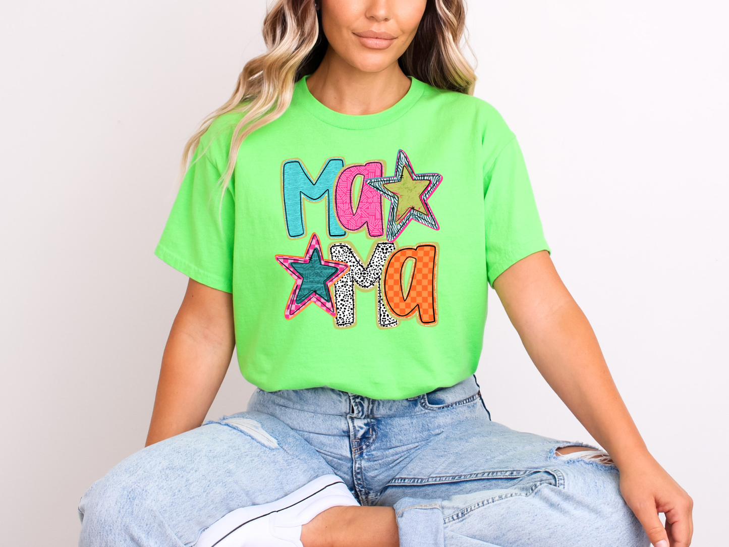 Patchwork Star Mama | Adult DTF Transfer | Ready to Press