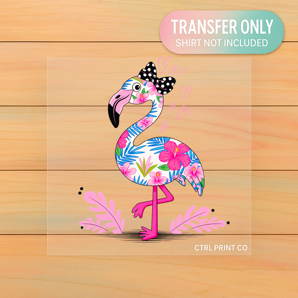Floral Flamingo with Bow | Adult DTF Transfer | Ready to Press
