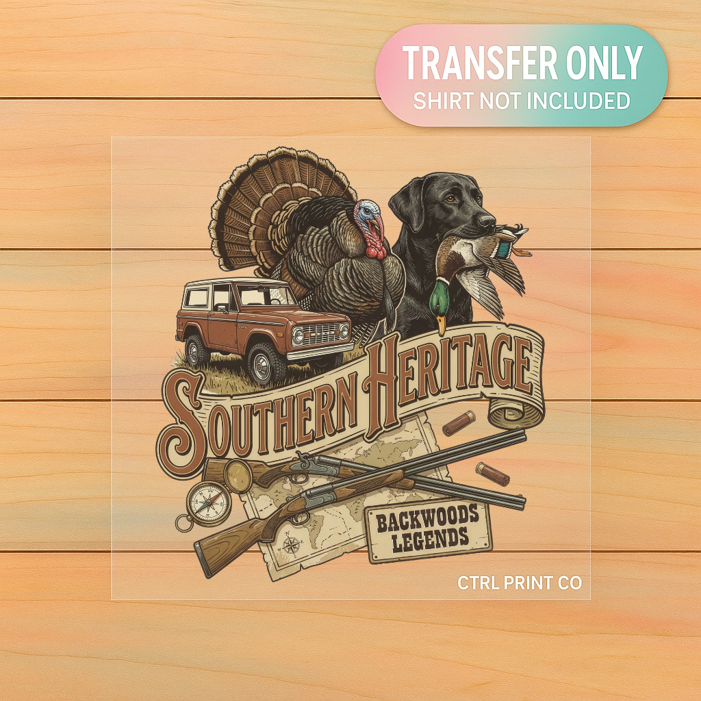 Southern Heritage Backwoods Legends Hunting | Adult DTF Transfer | Ready to Press