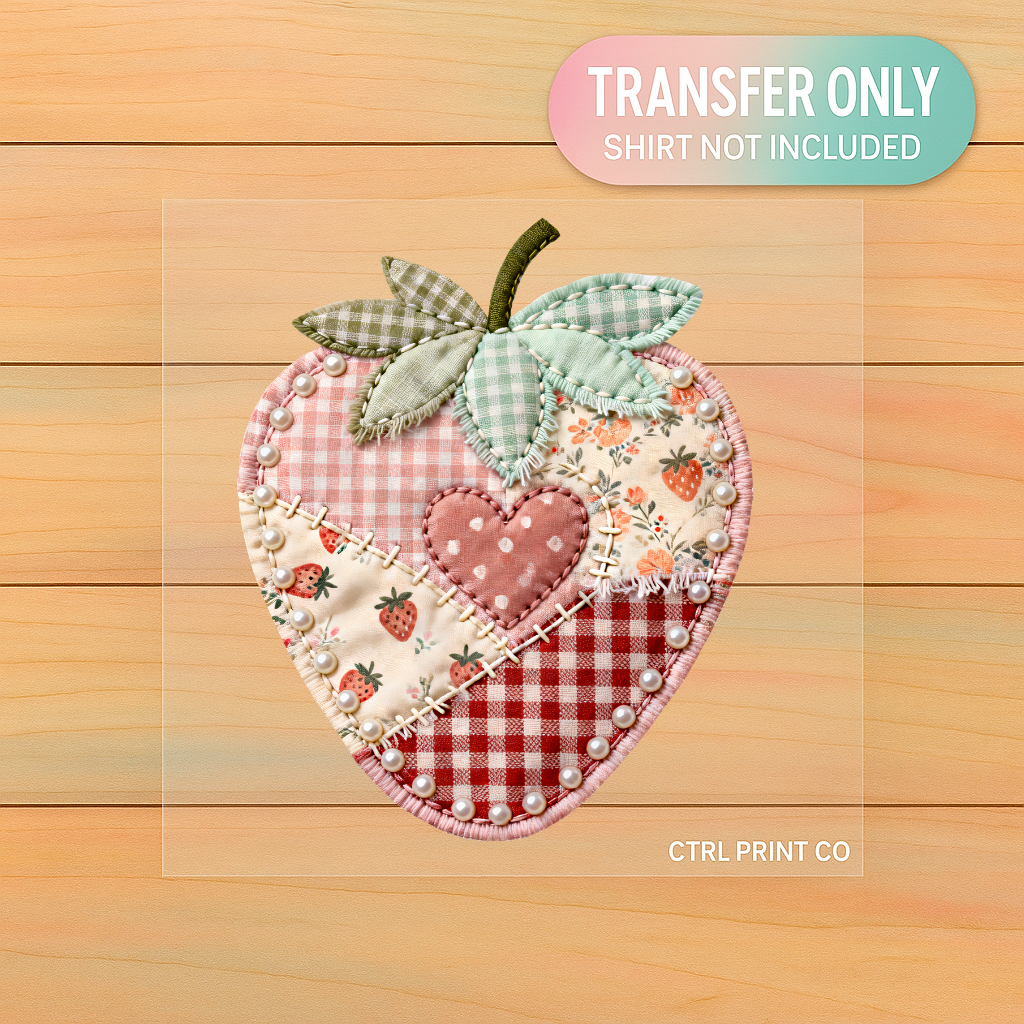 Coquette Patchwork Strawberry Heart | Adult DTF Transfer | Ready to Press
