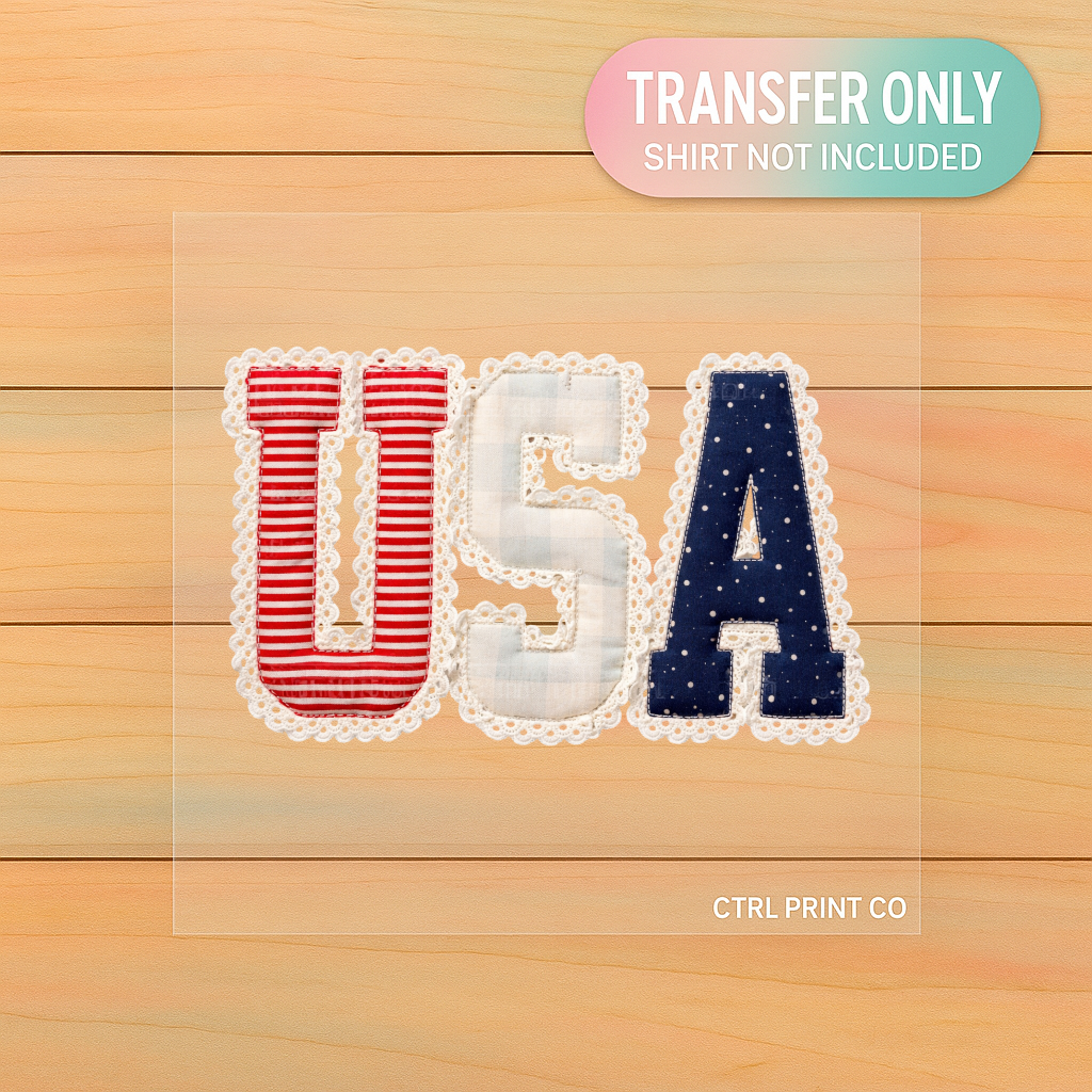 USA Lace Coquette Patchwork | Adult DTF Transfer | Ready to Press