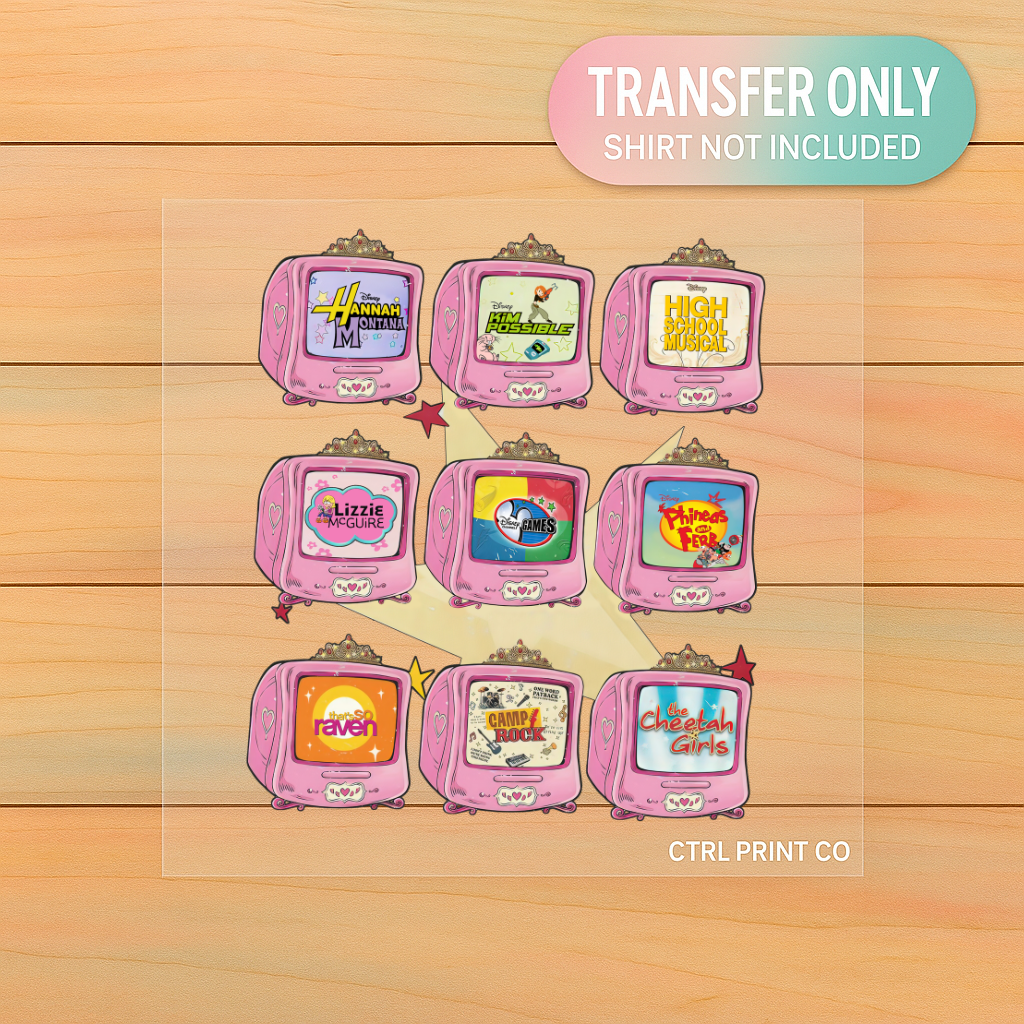 Y2K Throwback TV Icons | Youth DTF Transfer | Ready to Press | 6.5–7.5 inch