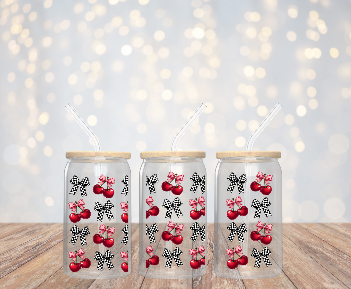 Cherry Check Cutie | UV DTF Cup Wrap | 16 oz | Ready to Apply