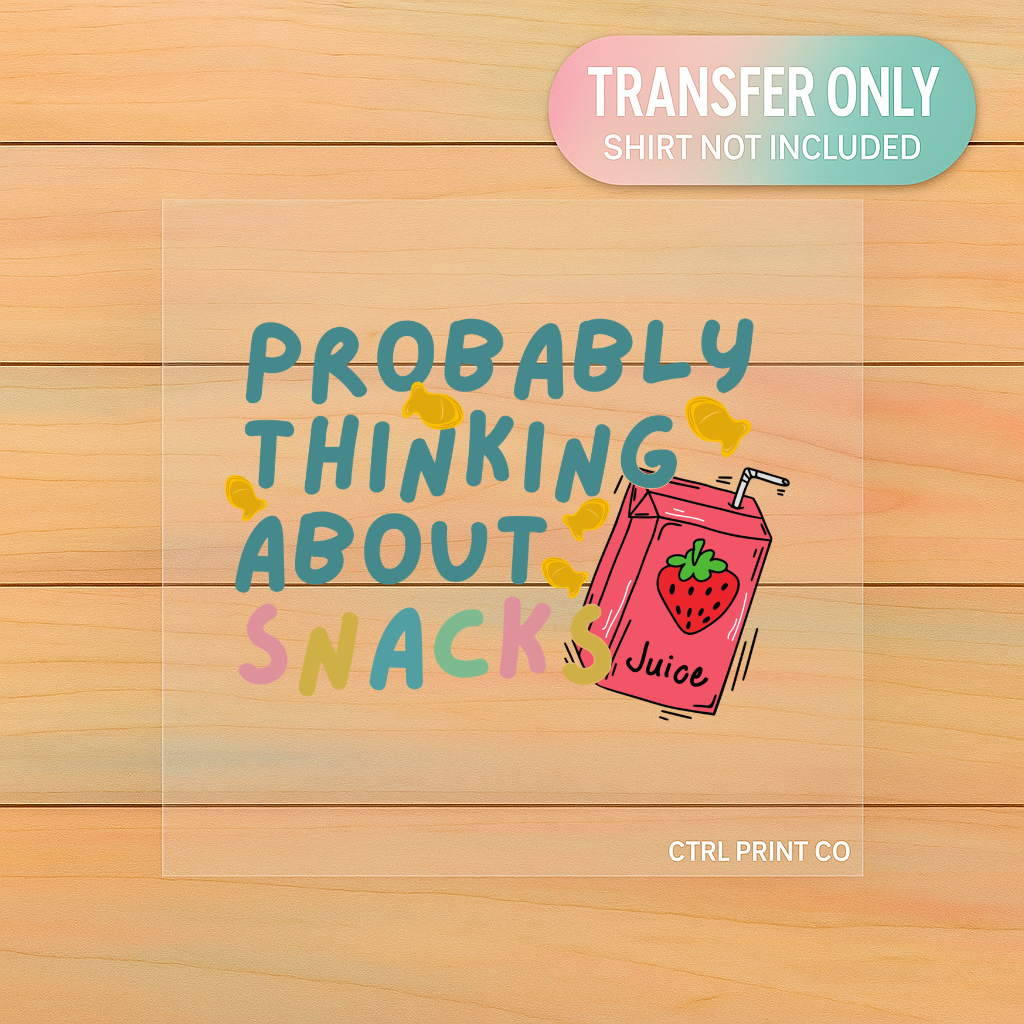 Probably Thinking About Snacks Funny Kids | Youth DTF Transfer | Ready to Press | 7 inch