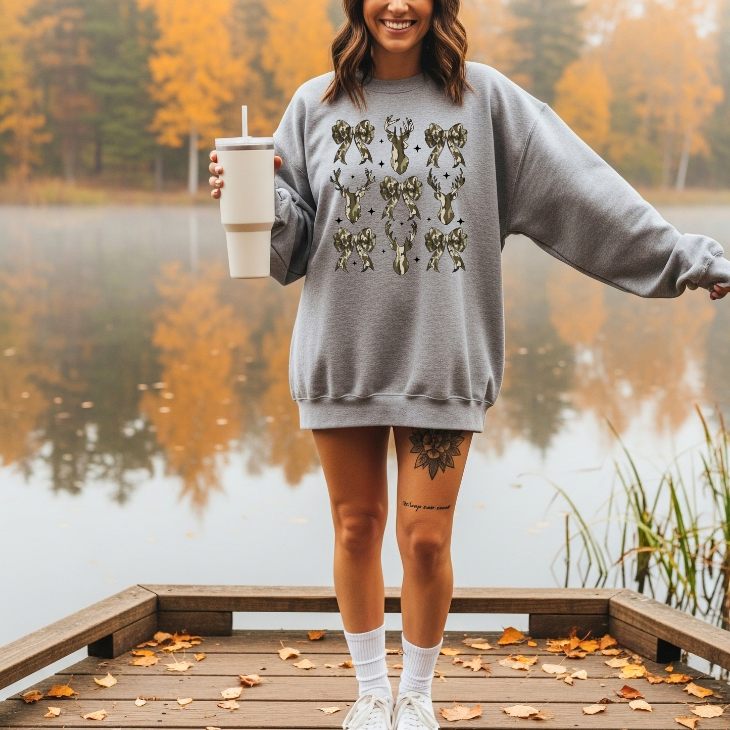 Camo Deer & Bow DTF Transfer | Hunting Season Girly Print