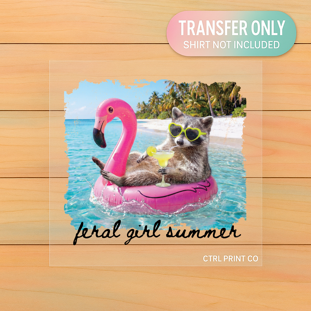 Feral Girl Summer Raccoon | Adult DTF Transfer | Ready to Press