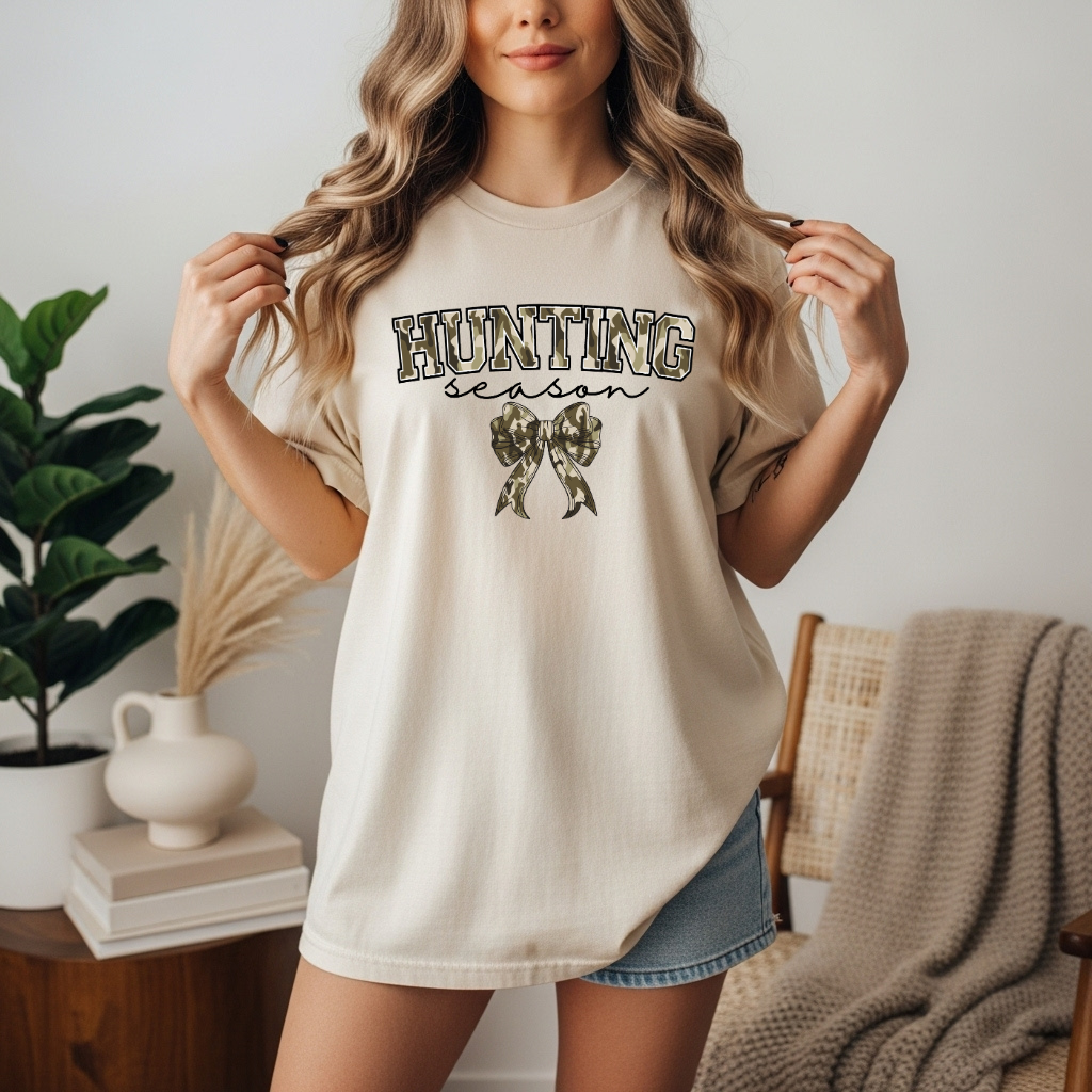 Hunting Season DTF Transfer | Camo Bow Graphic Shirt Design