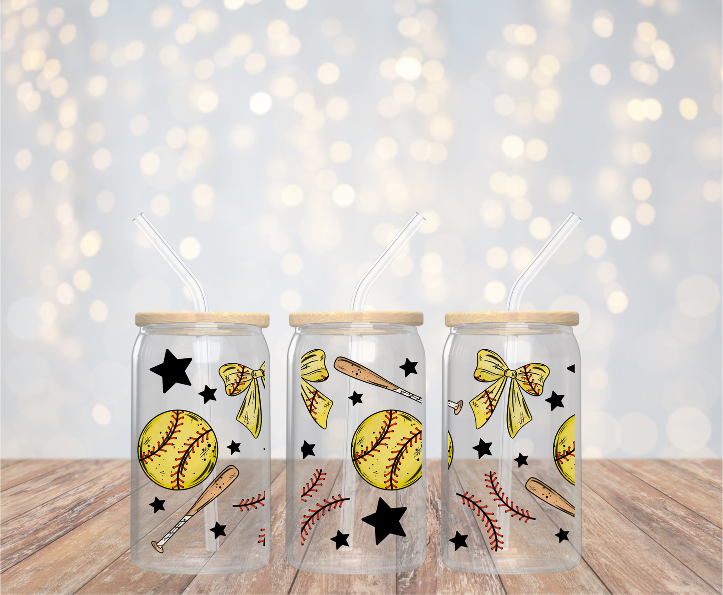 Softball Sweetheart Bows | UV DTF Cup Wrap | 16 oz | Ready to Apply