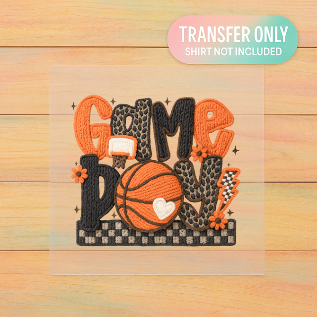 Faux Knit Game Day Basketball | Adult DTF Transfer | Ready to Press
