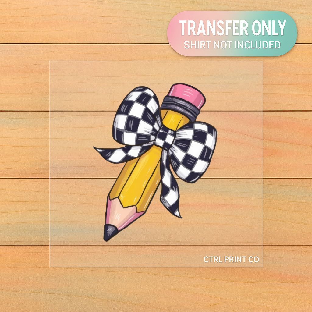 Checkered Bow Pencil | DTF Transfer | Ready to Press