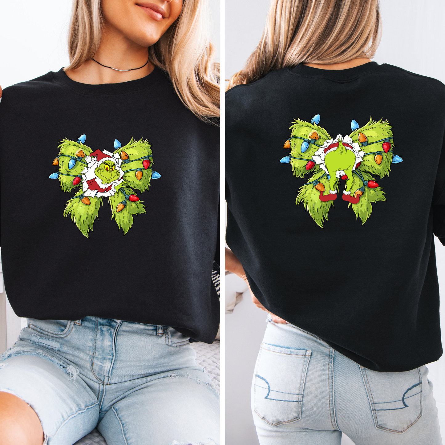 Christmas Lights Bow DTF Transfer Set | Front & Back Holiday Design