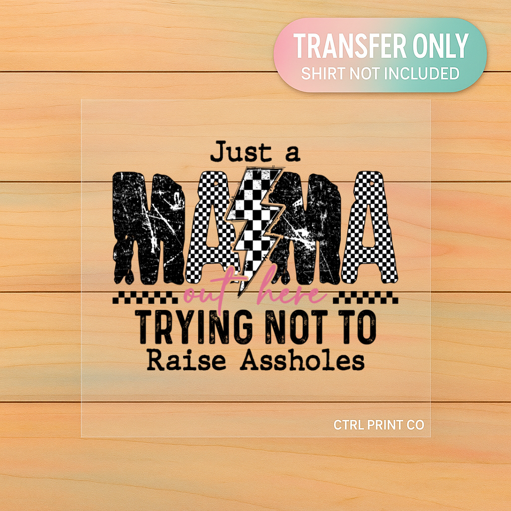 Mama Out Here | Checker & Distressed Lightning DTF Transfer