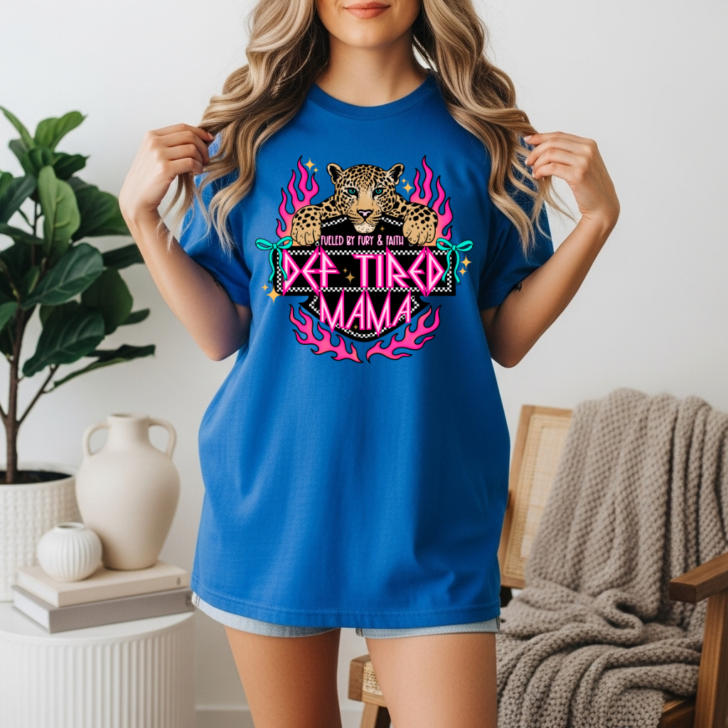 Fueled by Faith & Fury - Def Tired Mama DTF Transfer | Leopard Rock Chic Ready to Press
