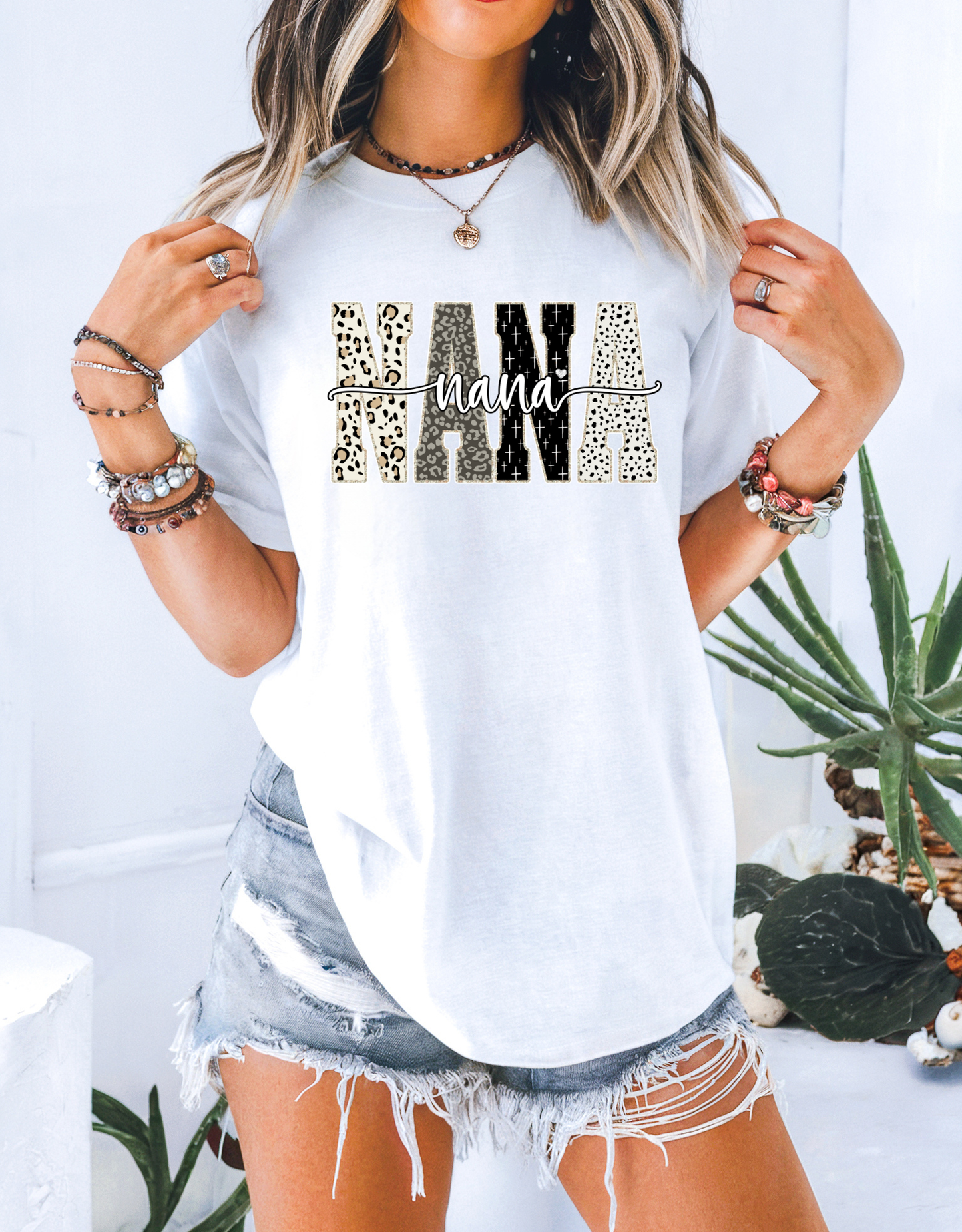 Nana DTF Transfer | Leopard & Neutral Print Nana Shirt Design | Trendy Grandma DTF Print