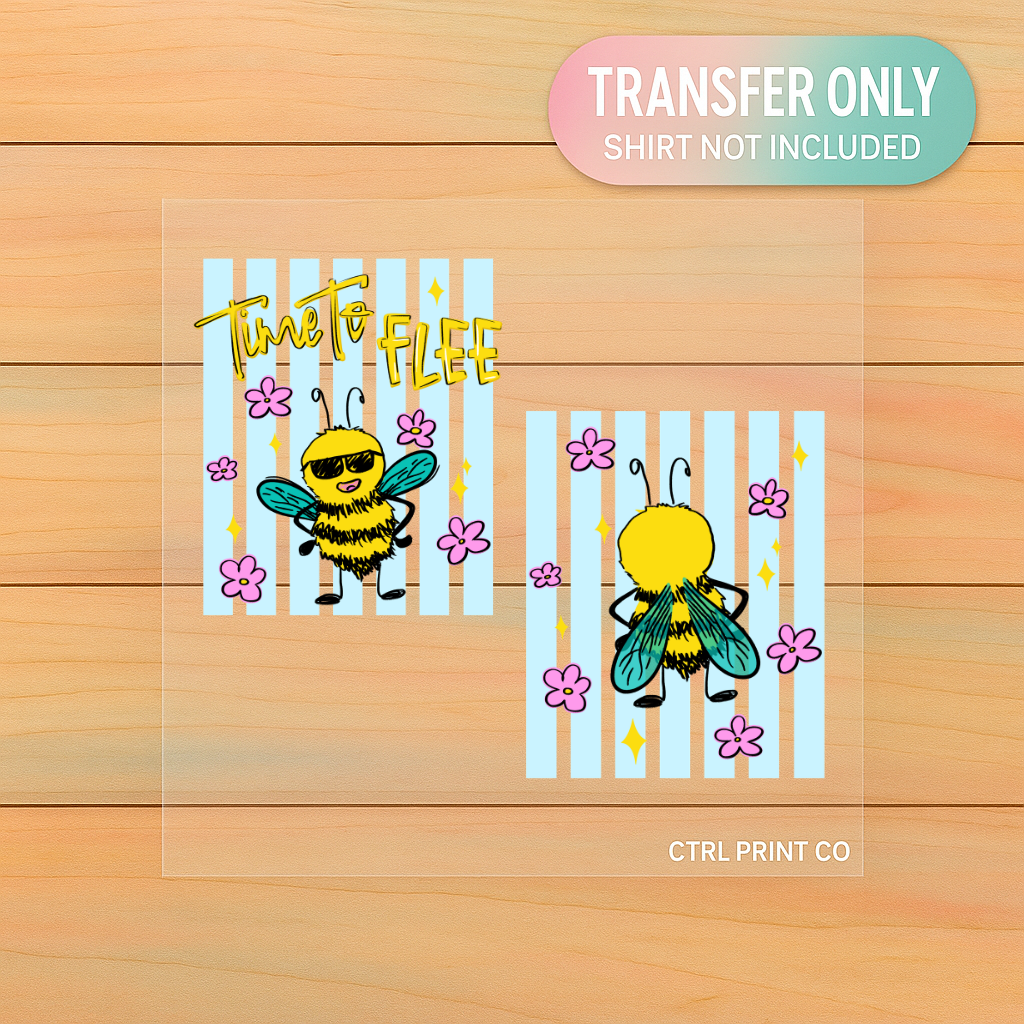 Time To Flee Front & Back Bee Set | Adult DTF Transfer | Ready to Press