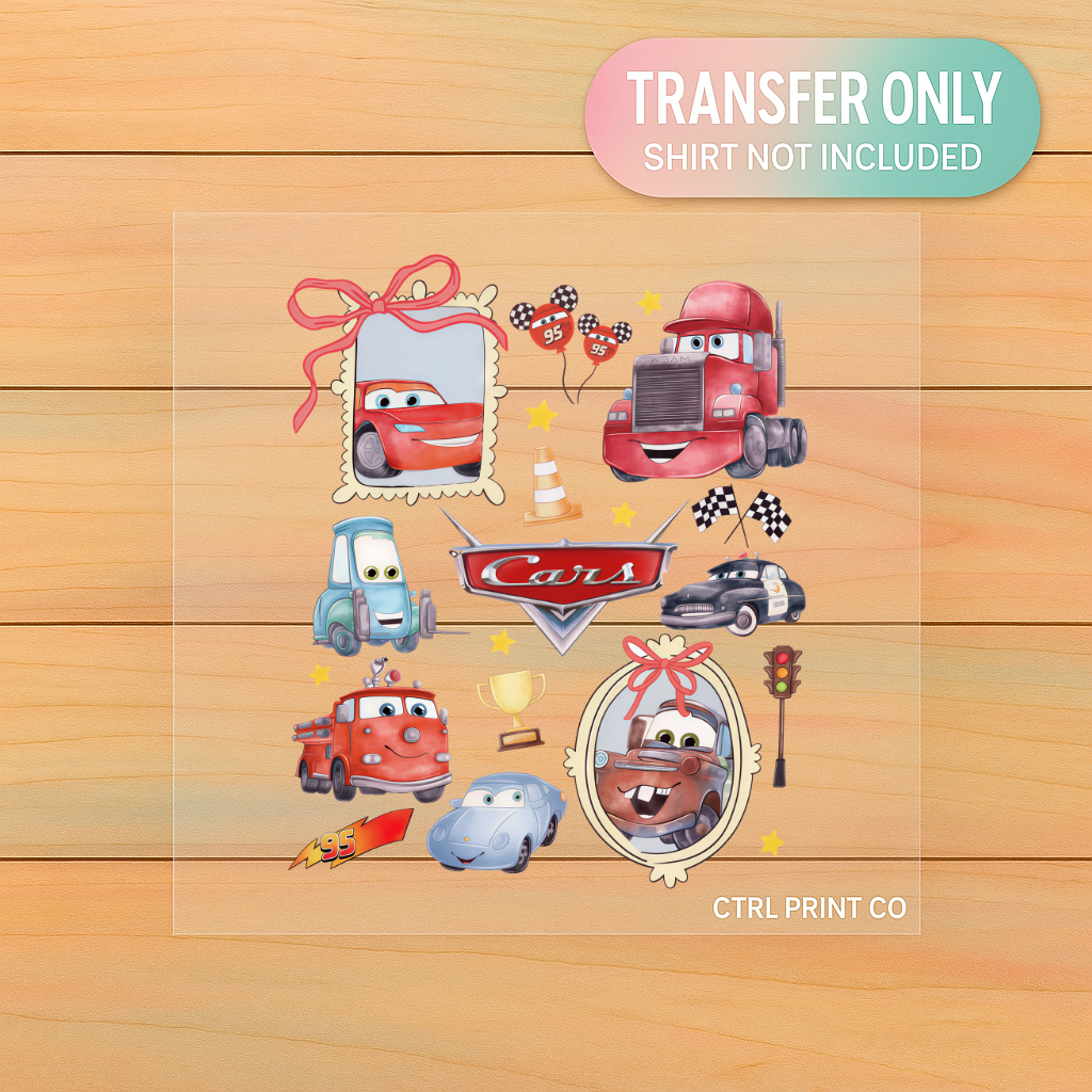 Race Day Cartoon Cars Inspired | Youth DTF Transfer | Ready to Press | 6.5–7.5 inch