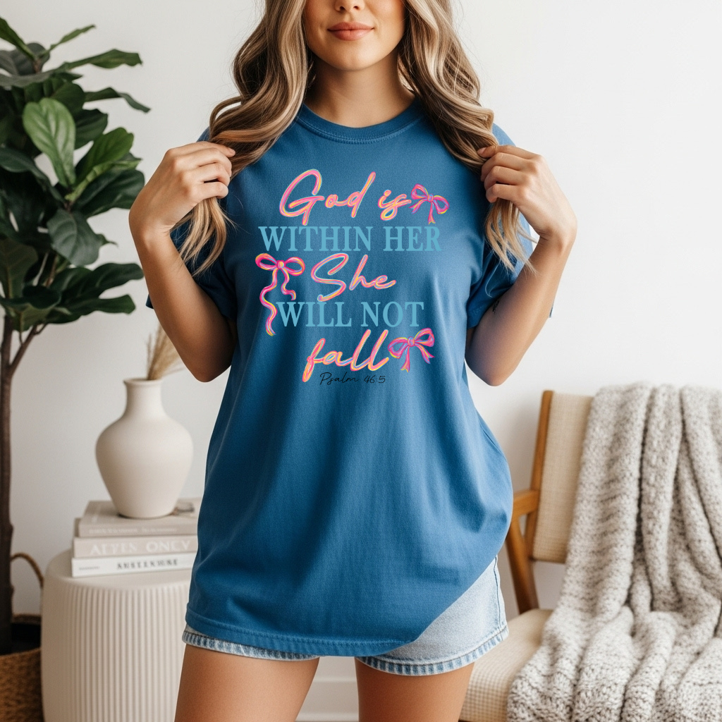 God Is Within Her β Bow Faith DTF Transfer | Ready to Press Christian Heat Transfer