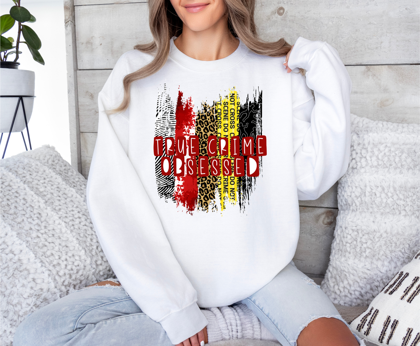 True Crime Obsessed DTF Transfer | Leopard & Caution Tape Print | Crime Junkie Tee Design