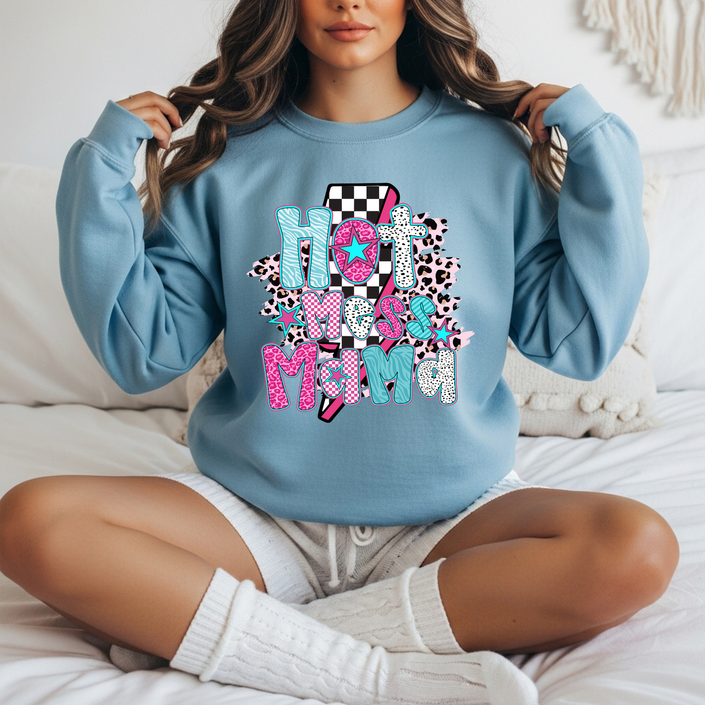 Hot Mess Mama Checkered β Adult DTF Transfer | Ready to Press Heat Transfer