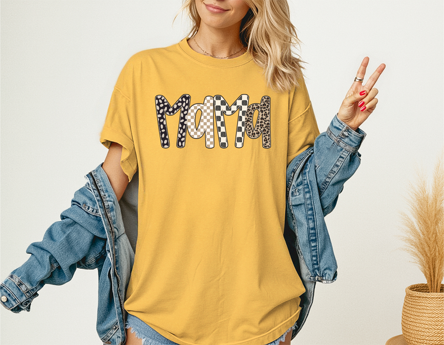 Mixed Print MAMA DTF Transfer | Checkerboard + Leopard + Neutral Design