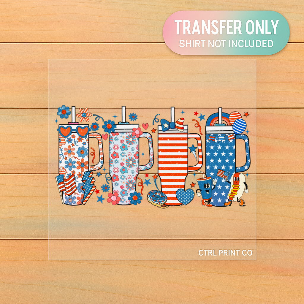Patriotic Tumbler Collage | Adult DTF Transfer | Ready to Press