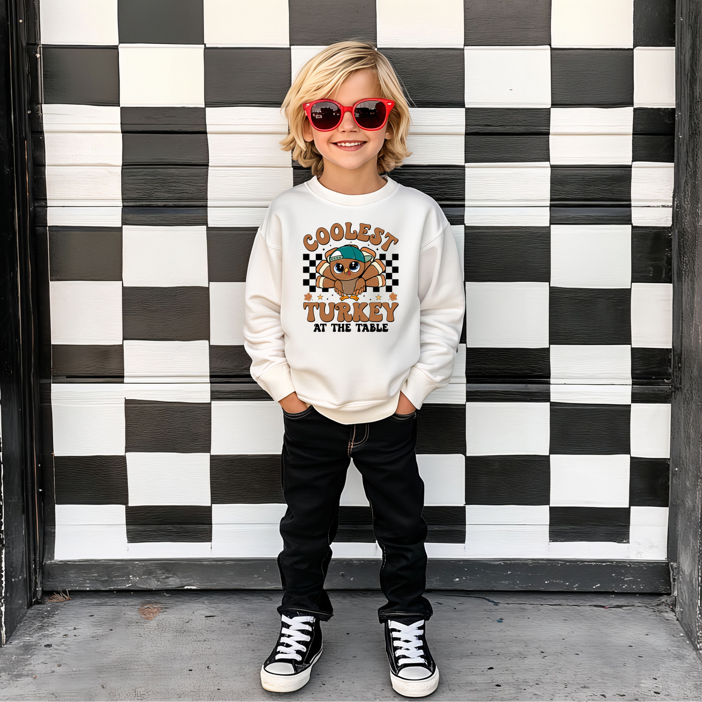 Coolest Turkey at the Table DTF Transfer | Kids Thanksgiving Print | Cute Fall Turkey Shirt Design