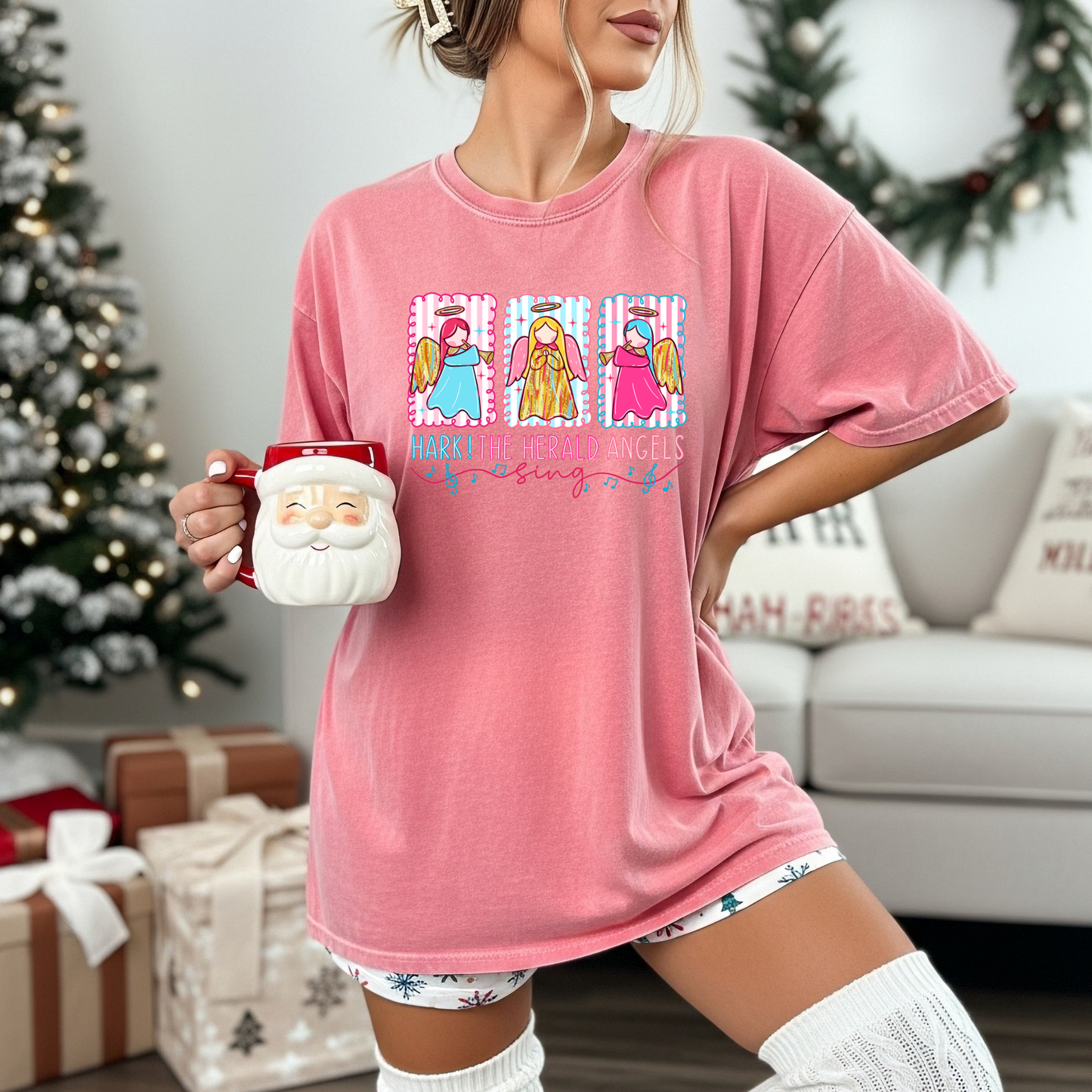 Hark! The Herald Angels Sing – Christmas DTF Transfer | Bright Pastel Holiday Ready to Press